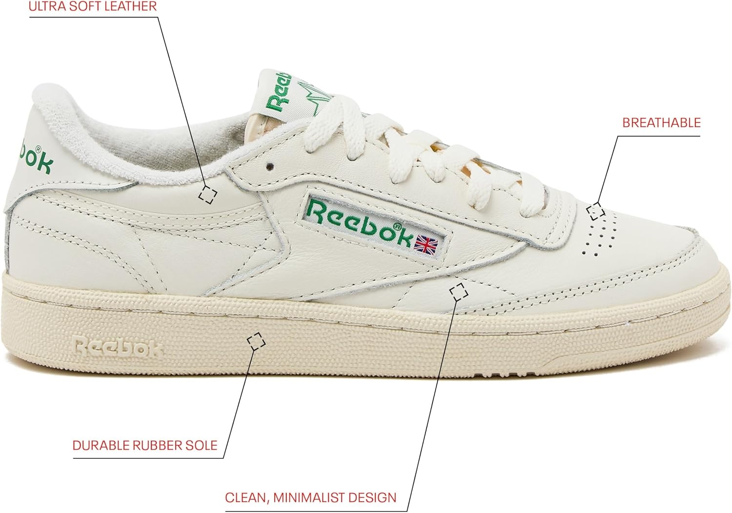 image:imageReebok Club C 85 Vintage Tennis Sneakers for Women Casual White Womens Shoes Size 5 to 11ChalkAlabasterGlen Green