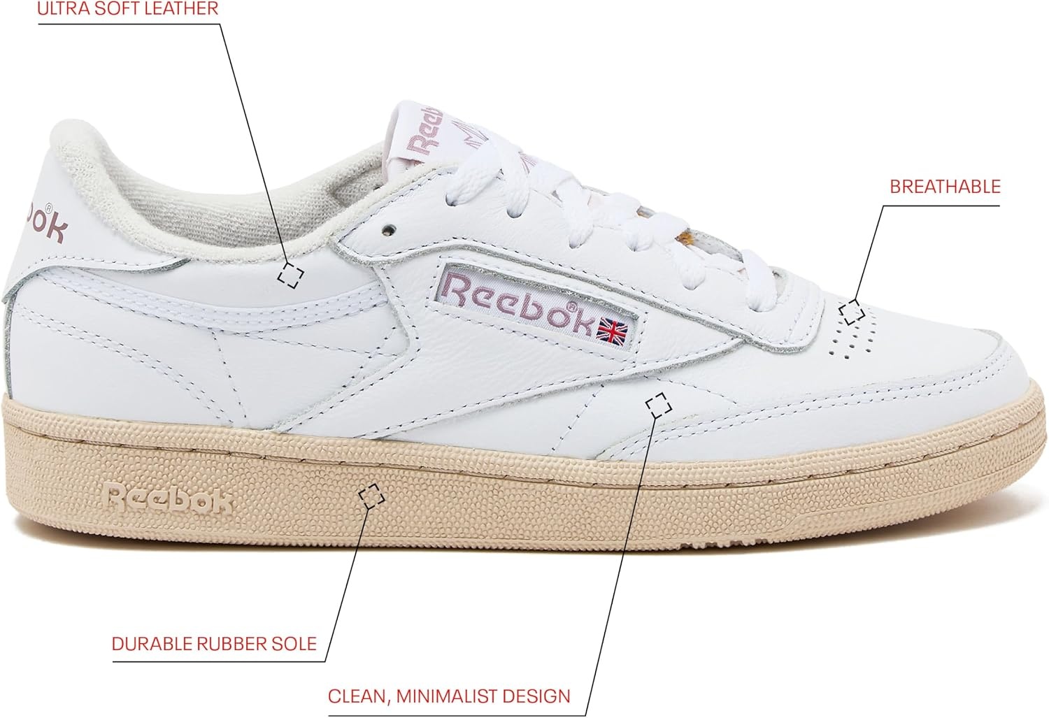 image:imageReebok Club C 85 Vintage Tennis Sneakers for Women Casual White Womens Shoes Size 5 to 11WhiteChalkInfused Lilac