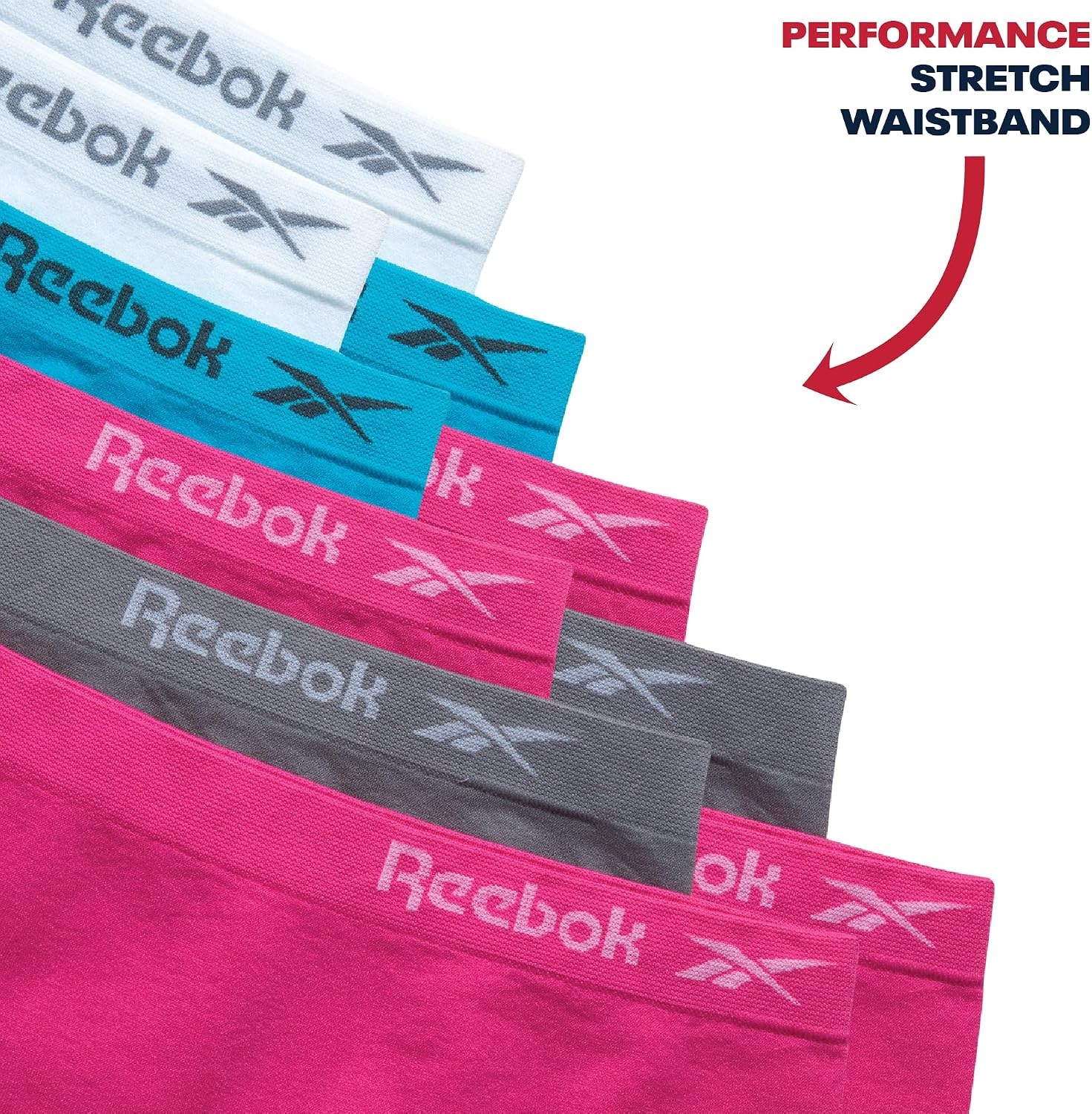 image:imageReebok Girls Boyshorts 10 Pack Performance Stretch Seamless Underwear  Smooth NoShow BoxerBrief Coverage Under Leggings Uniforms amp Dresses TagFree Stays Put with Breathable ComfortSteel GreyCarmine RoseScuba BlueWhite