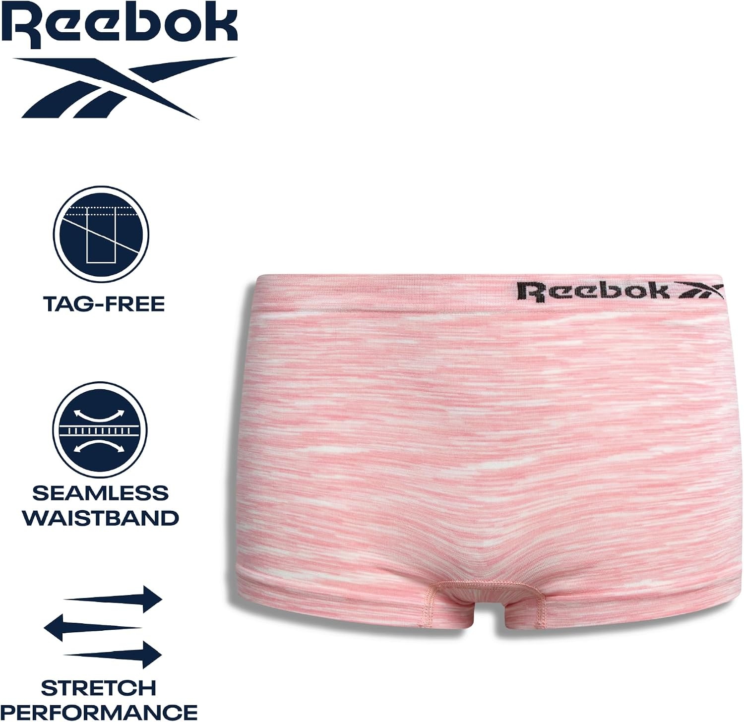image:imageReebok Girls Boyshorts 10 Pack Performance Stretch Seamless Underwear  Smooth NoShow BoxerBrief Coverage Under Leggings Uniforms amp Dresses TagFree Stays Put with Breathable ComfortScuba BlueWhite SpacedyeBlackWhite
