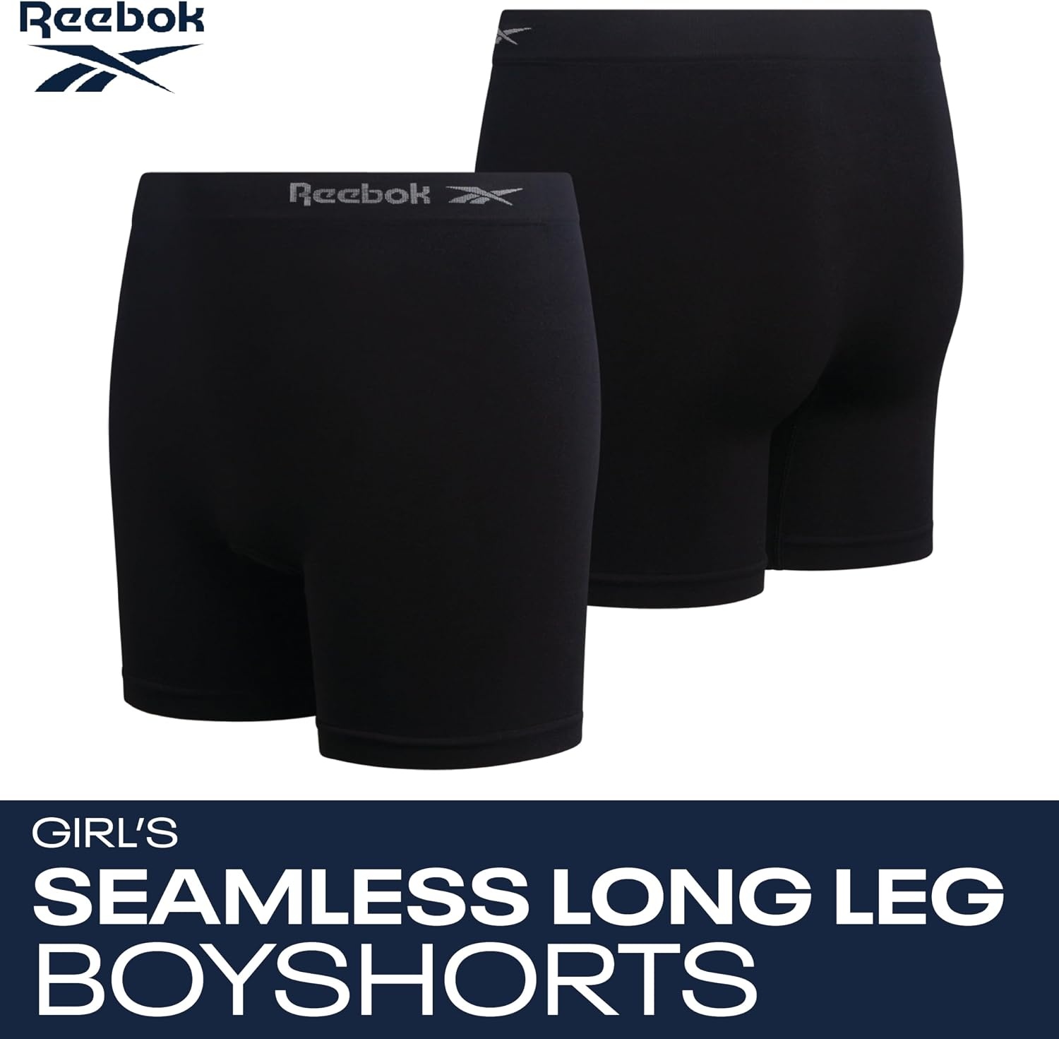 image:imageReebok Girls Boyshorts 4 Pack TagFree Seamless Long Leg Boxers 5 Inseam  Soft IrritationFree Comfort for Active Kids Supportive FullCoverage Fit Through Every ActivityAll Jet Black