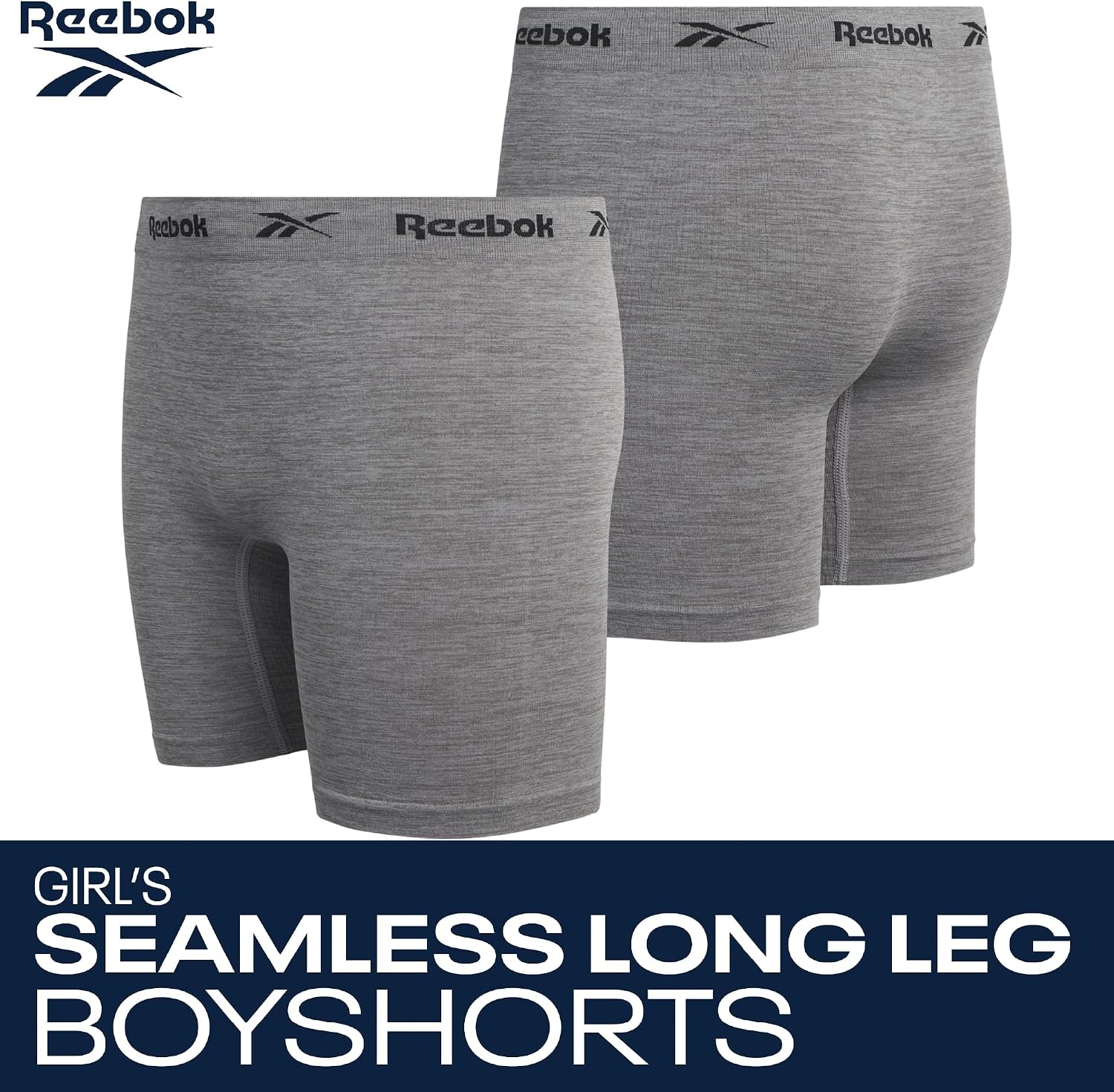 image:imageReebok Girls Boyshorts 4 Pack TagFree Seamless Long Leg Boxers 5 Inseam  Soft IrritationFree Comfort for Active Kids Supportive FullCoverage Fit Through Every ActivityGreyBlackWhiteBlue