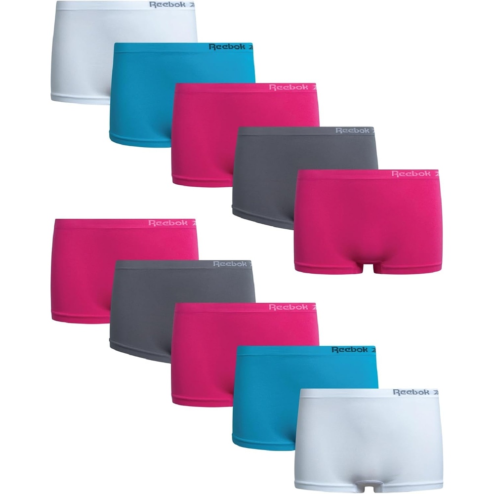 image:imageReebok Girls Boyshorts 10 Pack Performance Stretch Seamless Underwear  Smooth NoShow BoxerBrief Coverage Under Leggings Uniforms amp Dresses TagFree Stays Put with Breathable ComfortSteel GreyCarmine RoseScuba BlueWhite
