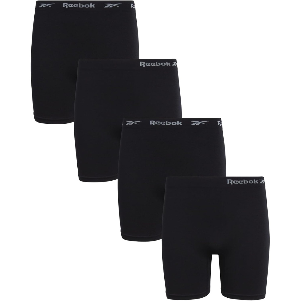 image:imageReebok Girls Boyshorts 4 Pack TagFree Seamless Long Leg Boxers 5 Inseam  Soft IrritationFree Comfort for Active Kids Supportive FullCoverage Fit Through Every ActivityAll Black