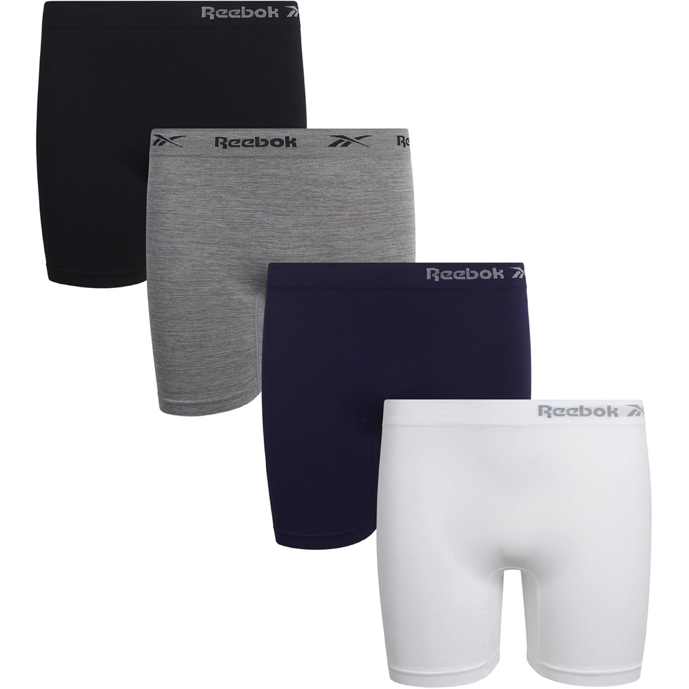 image:imageReebok Girls Boyshorts 4 Pack TagFree Seamless Long Leg Boxers 5 Inseam  Soft IrritationFree Comfort for Active Kids Supportive FullCoverage Fit Through Every ActivityGreyBlackWhiteBlue