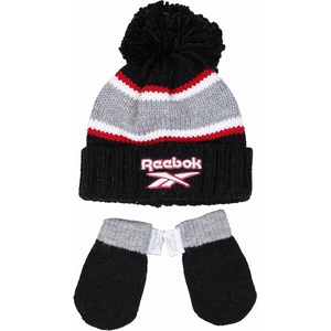 image:imageReebok 2Piece BabyToddler Winter Hat and Mittens Set Warm Knitted Pom Beanie amp Gloves Kids Cozy Cold Weather AccessoriesBlackRed
