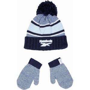 image:imageReebok 2Piece BabyToddler Winter Hat and Mittens Set Warm Knitted Pom Beanie amp Gloves Kids Cozy Cold Weather AccessoriesVector NavyLight Blue