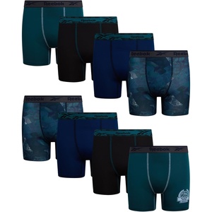image:imageReebok Boys Boxer Briefs 8 Pack Performance Stretch MoistureWicking Boxers  Lightweight MoistureWicking Fabric Keeps Skin Dry Flexible StayPut Legs Prevent Riding Up During ActivityTeal BlueBlackBlue DepthsMediterranean Print