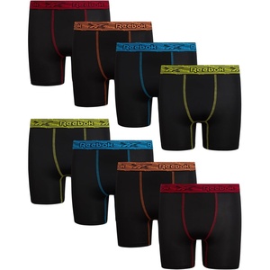 image:imageReebok Boys Boxer Briefs 8 Pack Performance Stretch MoistureWicking Boxers  Lightweight MoistureWicking Fabric Keeps Skin Dry Flexible StayPut Legs Prevent Riding Up During ActivityBlack With Contrast