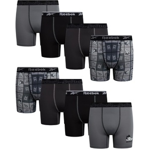 image:imageReebok Boys Boxer Briefs 8 Pack Performance Stretch MoistureWicking Boxers  Lightweight MoistureWicking Fabric Keeps Skin Dry Flexible StayPut Legs Prevent Riding Up During ActivityMedium GreyDark GreyBlackAlloy Print