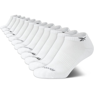 image:imageReebok Boys Low Cut Socks 12 Pack Cushioned Athletic No Show Socks  Stretch Performance Fit with MoistureWicking Breathable Comfort Reinforced Heel and Toe for Active DaysWhite Logo