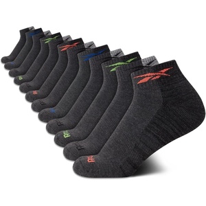 image:imageReebok Boys Quarter Socks 12Pack Cushioned Athletic Socks wArch Support  MoistureWicking Breathable Fabric with a Reinforced Toe Seam Built for AllDay Active WearGrey Logo