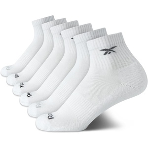 image:imageReebok Boys Quarter Socks 6 Pack Performance Quarter Cut Athletic Socks  Breathable Moisturewicking Fabric Cushioned Footbed Eases Fatigue Arch Support Locks in FitAll White