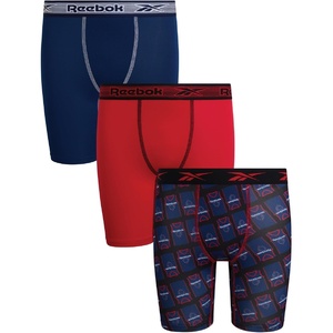 image:imageReebok Boys Underwear  3 Pack Performance Boys Boxer Briefs with Pouch  Wicks Away Moisture to Keep Him Cool During Sports and Play Reduces RideUp and Chafing with Flexible StretchBlue DepthsChinese RedBlack Print