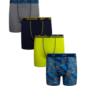 image:imageReebok Boys Underwear 4 Pack Performance MoistureWicking Boxer Briefs  Lightweight Breathable Fabric Keeps Kids Cool and Dry All Day TagFree Waistband Contour Support NoRideUp StayPut LegsBlithe PrintCitrus GreenMedium GreyMaritime Blue
