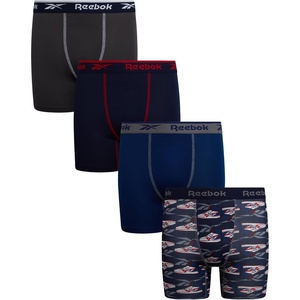 image:imageReebok Boys Underwear 4 Pack Performance MoistureWicking Boxer Briefs  Lightweight Breathable Fabric Keeps Kids Cool and Dry All Day TagFree Waistband Contour Support NoRideUp StayPut LegsDark GreyMaritime BlueBlue DepthsMonument Print