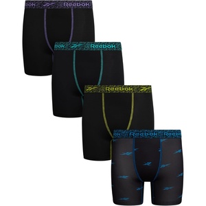 image:imageReebok Boys Underwear 4 Pack Performance MoistureWicking Boxer Briefs  Lightweight Breathable Fabric Keeps Kids Cool and Dry All Day TagFree Waistband Contour Support NoRideUp StayPut LegsJet BlackJet Black Print