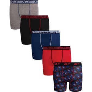 image:imageReebok Boys Underwear 5 Pack Performance MoistureWicking Boxer Briefs  Lightweight MoistureWicking Fabric Keeps Skin Dry Flexible StayPut Legs Prevent Riding Up During ActivityLight Grey MelangeBlue DepthsChinese RedBlue Depths PrintBlack