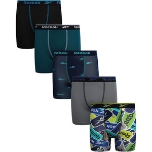 image:imageReebok Boys Underwear 5 Pack Performance MoistureWicking Boxer Briefs  Lightweight MoistureWicking Fabric Keeps Skin Dry Flexible StayPut Legs Prevent Riding Up During ActivityPrintsGreyTeal BluePool BlueBlack