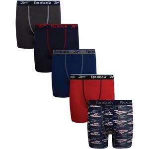 image:imageReebok Boys Underwear 5 Pack Performance MoistureWicking Boxer Briefs  Lightweight MoistureWicking Fabric Keeps Skin Dry Flexible StayPut Legs Prevent Riding Up During ActivityDark GreyMaritime BlueBlue DepthsPrintChinese Red