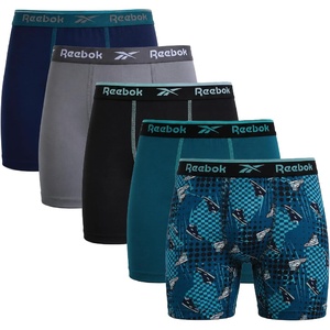 image:imageReebok Boys Underwear 5 Pack Performance MoistureWicking Boxer Briefs  Lightweight MoistureWicking Fabric Keeps Skin Dry Flexible StayPut Legs Prevent Riding Up During ActivityMaritime BlueTeal BlueBlackPool Blue PrintGrey