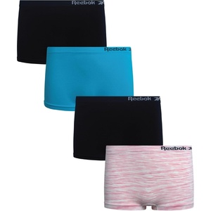 image:imageReebok Girls Boyshorts 4 Pack Performance Stretch Seamless Underwear  Soft Easy Coverage for School Play and Lounging Smooth Fit Flexes Through Sports and SleepoversScuba BlueWhite SpacedyeBlackBlack