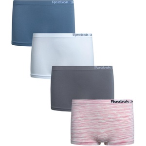 image:imageReebok Girls Boyshorts 4 Pack Performance Stretch Seamless Underwear  Soft Easy Coverage for School Play and Lounging Smooth Fit Flexes Through Sports and SleepoversSteel GreyFaded DenimWhiteWhite Spacedye