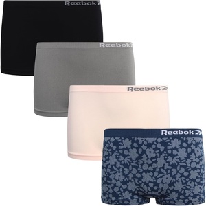 image:imageReebok Girls Boyshorts 4 Pack Performance Stretch Seamless Underwear  Soft Easy Coverage for School Play and Lounging Smooth Fit Flexes Through Sports and SleepoversPrintPinkGreyBlack