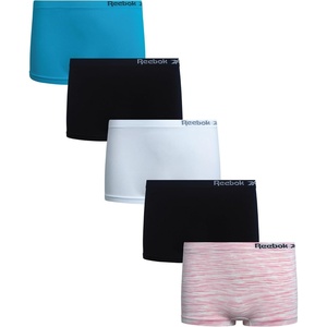 image:imageReebok Girls Boyshorts 5 Pack Soft Seamless Brief Underwear for Girls  TagFree Smooth Construction Ensures WorryFree Play She Stays Comfortable All Day Through School and SportsScuba BlueWhite SpacedyeBlackWhite