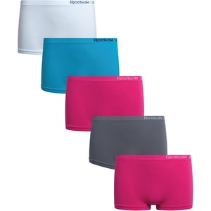 image:imageReebok Girls Boyshorts 5 Pack Soft Seamless Brief Underwear for Girls  TagFree Smooth Construction Ensures WorryFree Play She Stays Comfortable All Day Through School and SportsSteel GreyCarmine RoseScuba BlueWhite