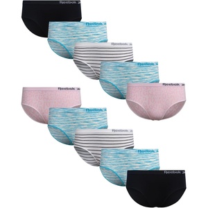 image:imageReebok Girls Hipster Panties 10 Pack Soft Stretch Seamless Underwear  Breathable MoistureWicking Fabric Keeps Her Fresh and Confident Everyday Smooth Comfort in Every MovePink JacquardScuba Blue SpacedyeWhite StripeBlack