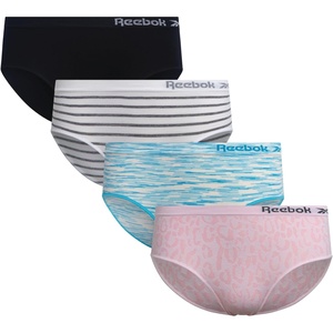 image:imageReebok Girls Hipster Panties 4 Pack Soft Stretch Seamless Underwear  Smooth Flexible Fabric with a TagFree Design for IrritationFree Comfort Secure Fit Without Pinching or DiggingPink JacquardScuba Blue SpacedyeWhite StripeBlack