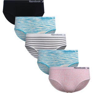 image:imageReebok Girls Hipster Panties 5 Pack Soft Stretch Seamless Underwear  Breathable MoistureWicking Fabric Keeps Her Fresh and Confident Everyday Smooth Comfort in Every MovePink JacquardScuba Blue SpacedyeWhite StripeBlack