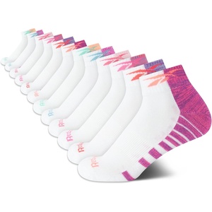 image:imageReebok Girls Quarter Socks 12 Pack Quarter Cut Arch Support Athletic Socks  Stretchfit Knit Contours to Feet Moisturewicking Fabric Seamless Toe Closure Cushioned HeelWhite Stripe