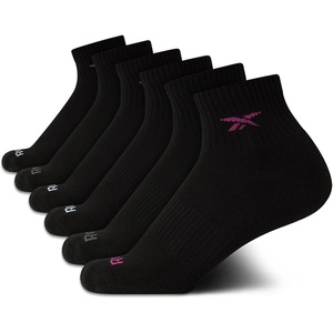 image:imageReebok Girls Quarter Socks 6 Pack MoistureWicking Girls Athletic Socks  Cushioned Footbed with a Seamless Toe and Snug LowRise Fit for AllDay ComfortAll Black