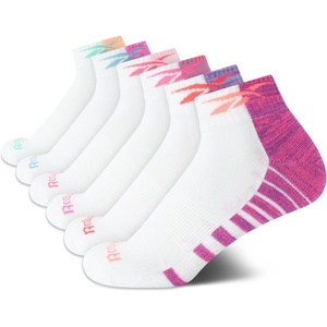 image:imageReebok Girls Quarter Socks 6 Pack MoistureWicking Girls Athletic Socks  Cushioned Footbed with a Seamless Toe and Snug LowRise Fit for AllDay ComfortWhite Stripe
