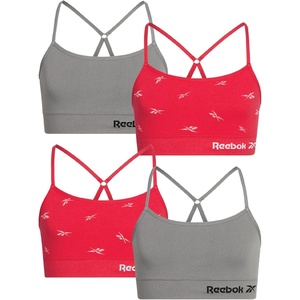 image:imageReebok Girls Training Bras  4 Pack Racerback Bralettes Removable Pads  SuperSoft Fabric with a Sporty RacerStyle Back Fit Stays Comfortably in Place Through Dance Gym and PlayRed JacquardGrey