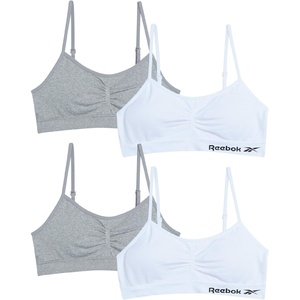 image:imageReebok Girls Training Bras  4 Pack Racerback Bralettes Removable Pads  SuperSoft Fabric with a Sporty RacerStyle Back Fit Stays Comfortably in Place Through Dance Gym and PlayGreyWhite