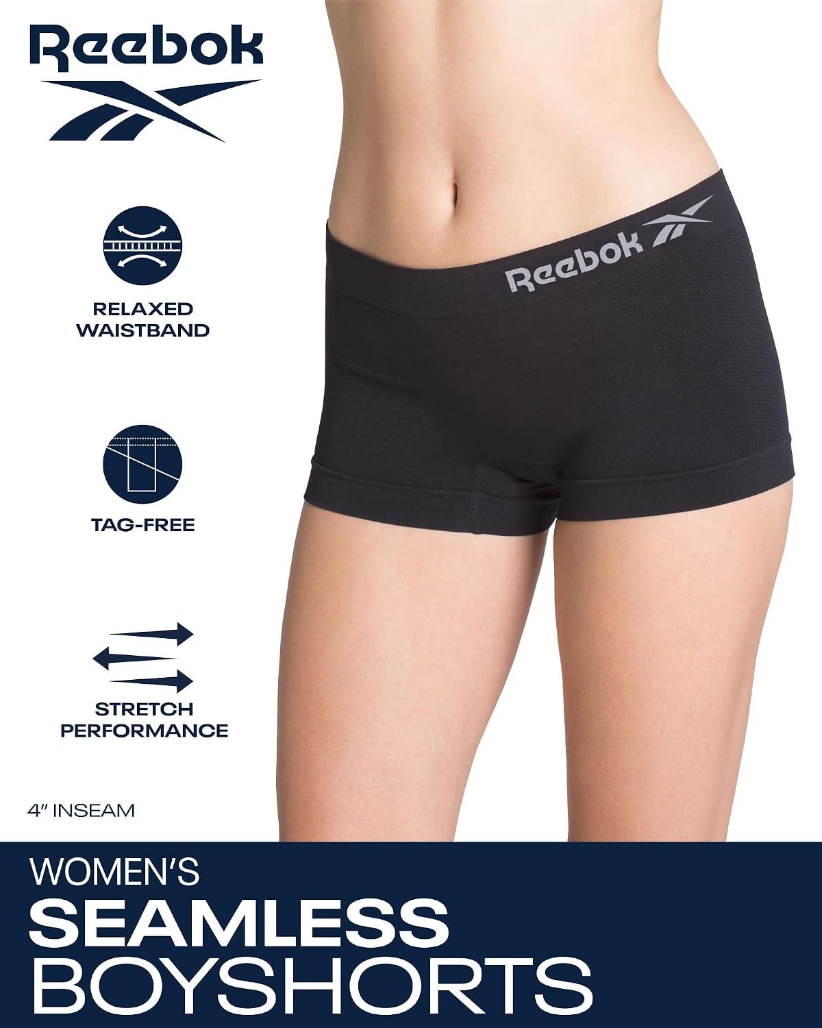 image:imageReebok Womens Boyshorts  5 Pack Performance Seamless Underwear for Women  StayPut Fit Moves Naturally with Your Body Tagless 4Way Stretch Eliminates Visible Lines and Pressure PointsFoxGloveLotus FigDenimBlackened Pearl