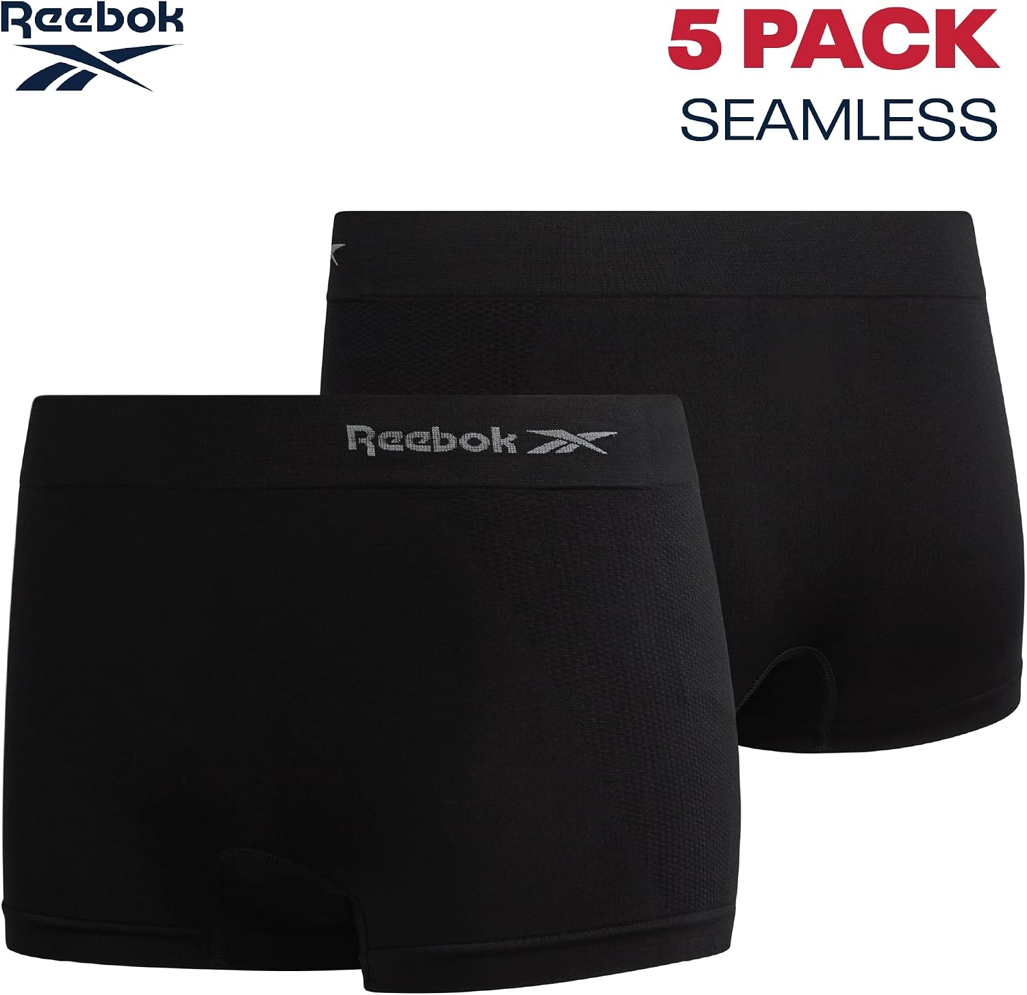 image:imageReebok Womens Boyshorts  5 Pack Performance Seamless Underwear for Women  StayPut Fit Moves Naturally with Your Body Tagless 4Way Stretch Eliminates Visible Lines and Pressure PointsAll Black