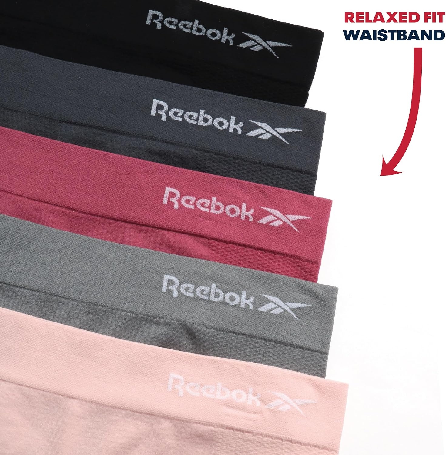 image:imageReebok Womens Boyshorts  5 Pack Performance Seamless Underwear for Women  StayPut Fit Moves Naturally with Your Body Tagless 4Way Stretch Eliminates Visible Lines and Pressure PointsBlackened PearlLotusFoxgloveSharkskinBlack