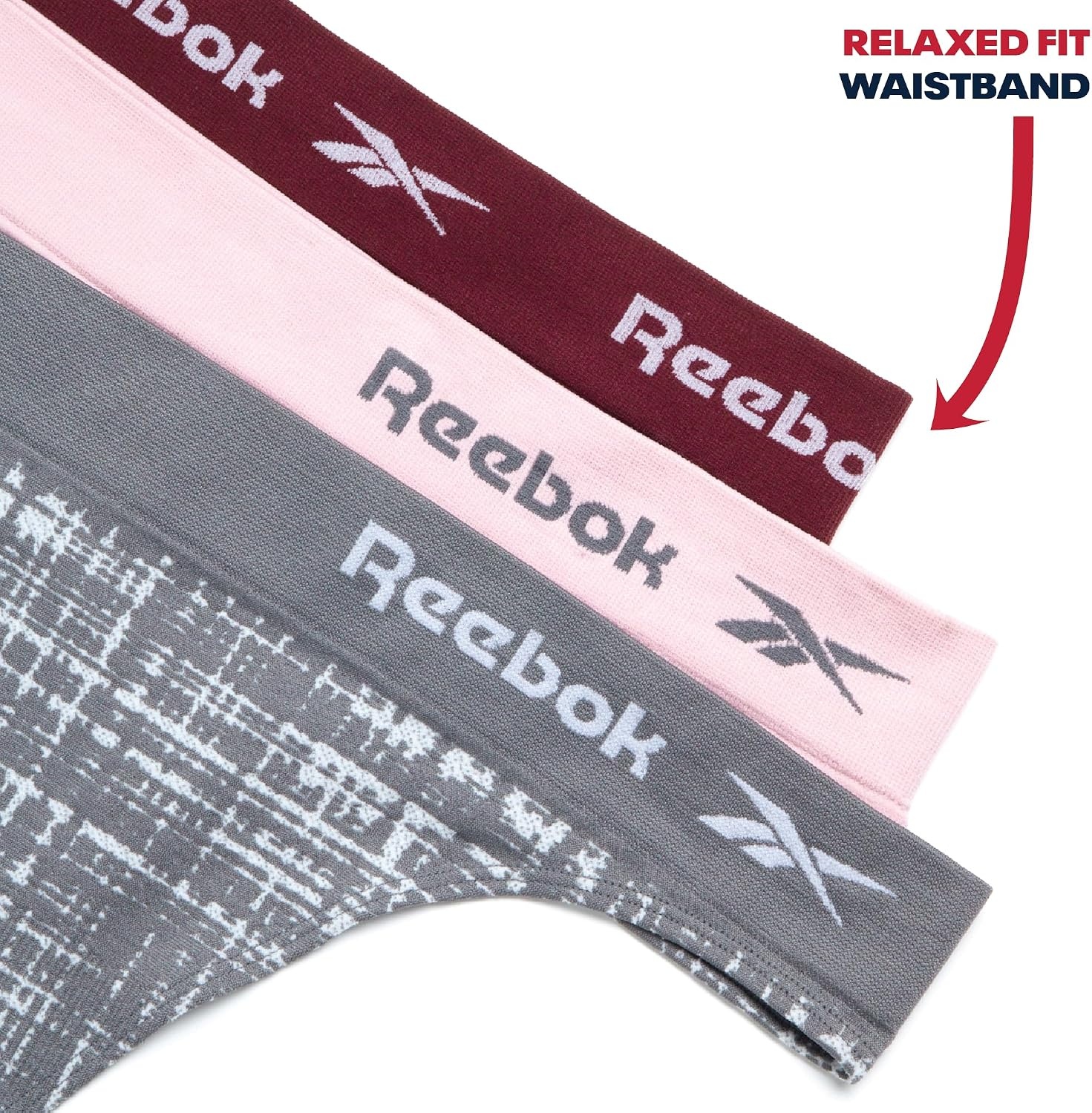 image:imageReebok Womens Thongs  3 Pack Soft Stretch Performance TagFree NoShow  Smooth Invisible Comfort Under Leggings Dresses and Jeans Flexible Fabric for Everyday Rotation or WorkoutsMaroonPinkPrint