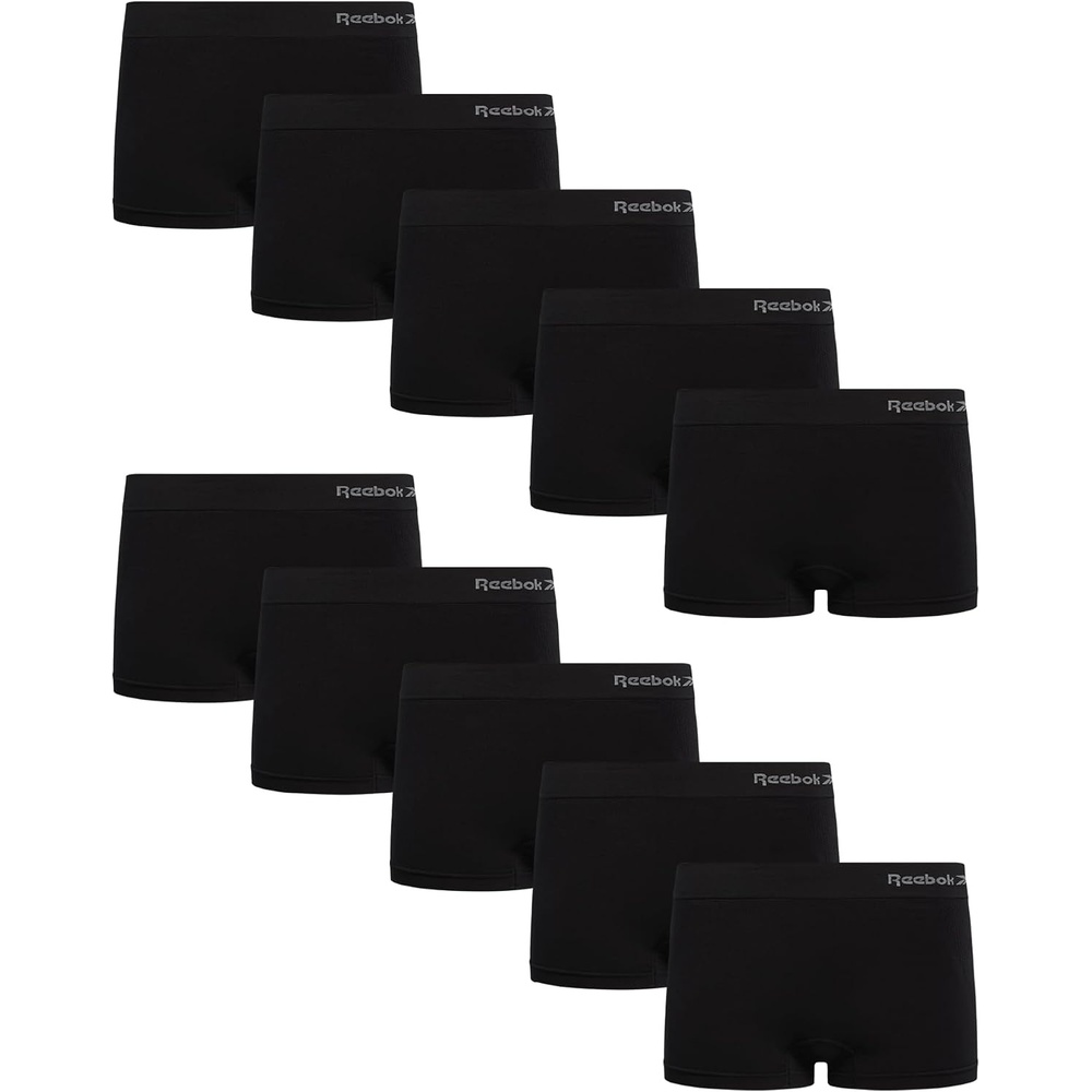 image:imageReebok Womens Boyshorts  10 Pack Performance Seamless Underwear for Women  StayPut Fit Moves Naturally with Your Body Tagless 4Way Stretch Eliminates Visible Lines and Pressure PointsAll Black