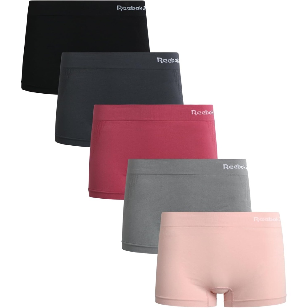 image:imageReebok Womens Boyshorts  5 Pack Performance Seamless Underwear for Women  StayPut Fit Moves Naturally with Your Body Tagless 4Way Stretch Eliminates Visible Lines and Pressure PointsBlackened PearlLotusFoxgloveSharkskinBlack