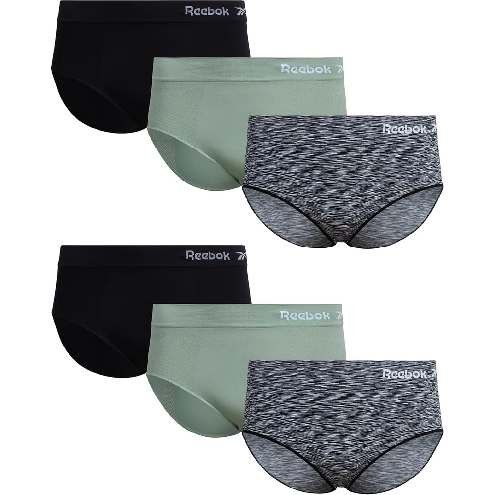 image:imageReebok Womens Hipster Underwear  36 Pack Plus Size Performance Tag Free Hipster Panties Seamless Underwear for WomenBlack SpacedyeBlackGreen6pk