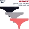 image:imageReebok Womens Thong Underwear  6 Pack Soft Stretch NoShow TagFree  Breathable Flexible Comfort with an Invisible Finish Helps Eliminate Visible Lines Under Fitted ClothingCoralGreyBlack  6pk