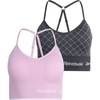 image:imageReebok Womens Sports Bras  2 Pack Padded Longline Crossback Straps  Seamless Stretch Fabric Moves with You Removable Pads Customize Coverage Comfortable Support for Everyday WearBlackened Pearl JacquardMauve Mist