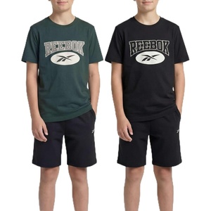 image:imageRebook 2 Pack Boys Cotton TShirts  Kids Teens Short Sleeve Crew Neck Athletic Running Basketball Tee Tops 618Solid Black  Solid Hunter Green