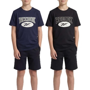 image:imageRebook 2 Pack Boys Cotton TShirts  Kids Teens Short Sleeve Crew Neck Athletic Running Basketball Tee Tops 618Solid Black  Solid Navy Blazer