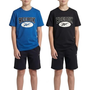 image:imageRebook 2 Pack Boys Cotton TShirts  Kids Teens Short Sleeve Crew Neck Athletic Running Basketball Tee Tops 618Solid Black  Solid Royal Blue